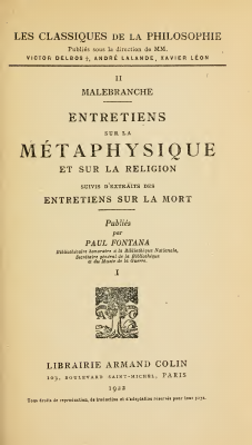 Couverture de Malebranche - Entretiens sur la métaphysique et sur la religion